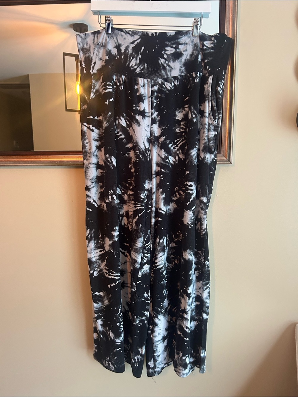 Wide Leg Tie-Dye Jumpsuit Pants - Black & White